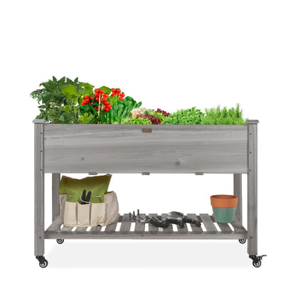 Grey Raised Mobile Garden Planter with Locking Wheels