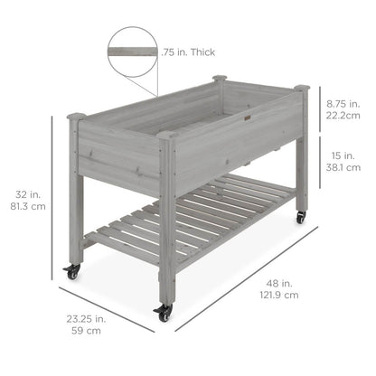 Grey Raised Mobile Garden Planter with Locking Wheels