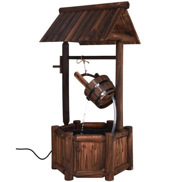 Solid Wood Wishing Well Water Fountain with Pump – Rustic Outdoor Décor