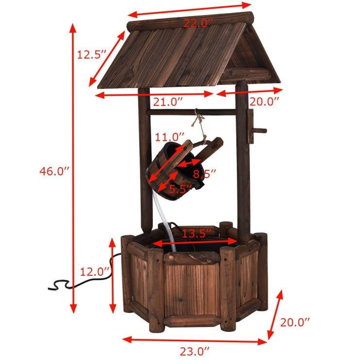 Solid Wood Wishing Well Water Fountain with Pump – Rustic Outdoor Décor