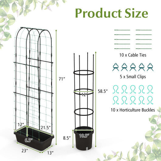 2 Pack Garden Planters with Trellis and Cage