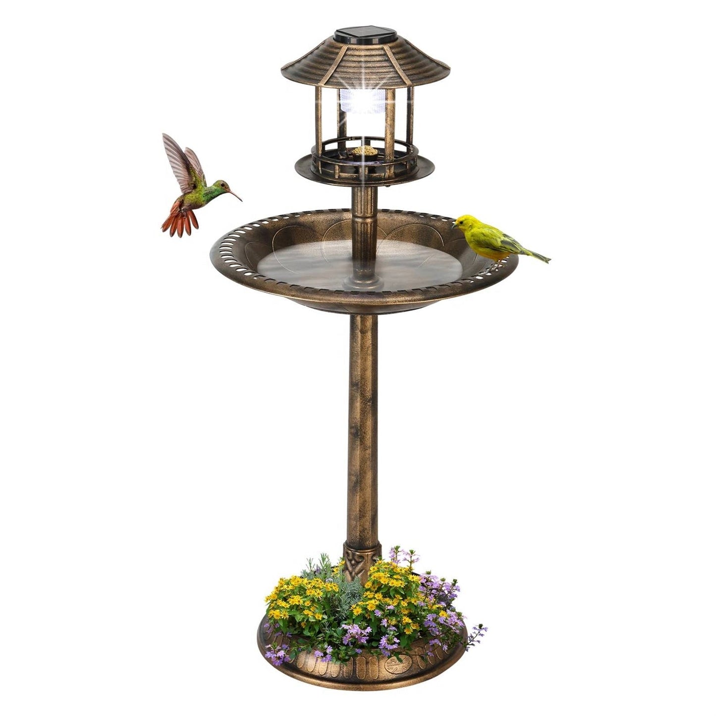 Bronze Solar Bird Bath – Elegant Garden Accent with Light