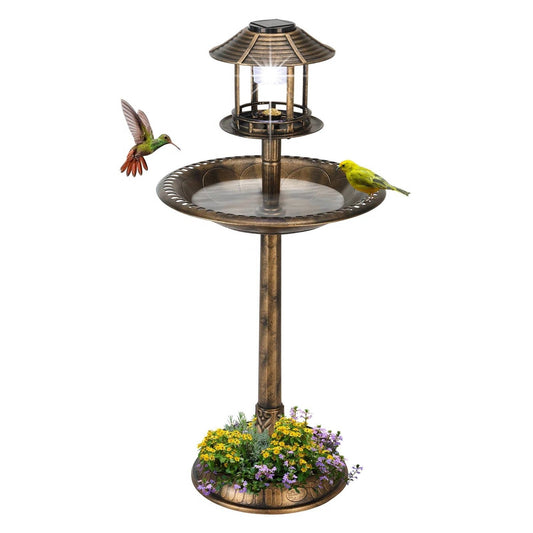 Bronze Solar Bird Bath – Elegant Garden Accent with Light