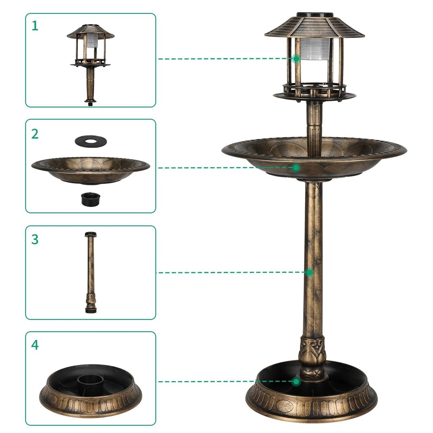 Bronze Solar Bird Bath – Elegant Garden Accent with Light
