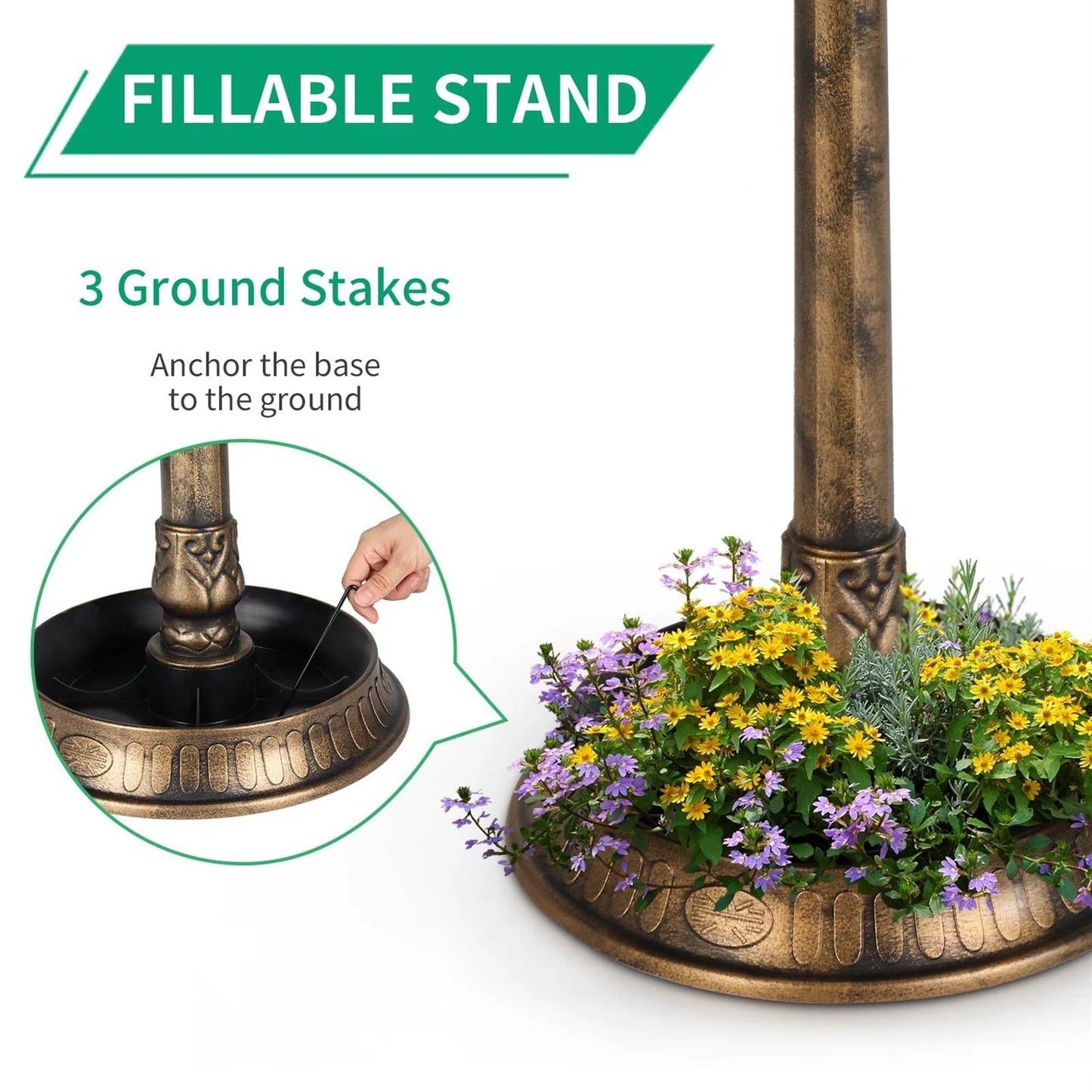 Bronze Solar Bird Bath – Elegant Garden Accent with Light