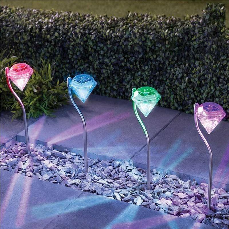 4-Pack Solar Garden Diamond LED Lights | Waterproof Landscape Path Lights | Alta's Garden
