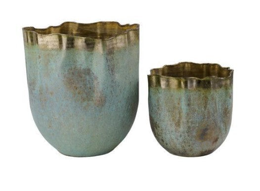 Patina Brass Plant Container | Decorative Aluminum Planter | Small & Large Sizes | Alta's Garden