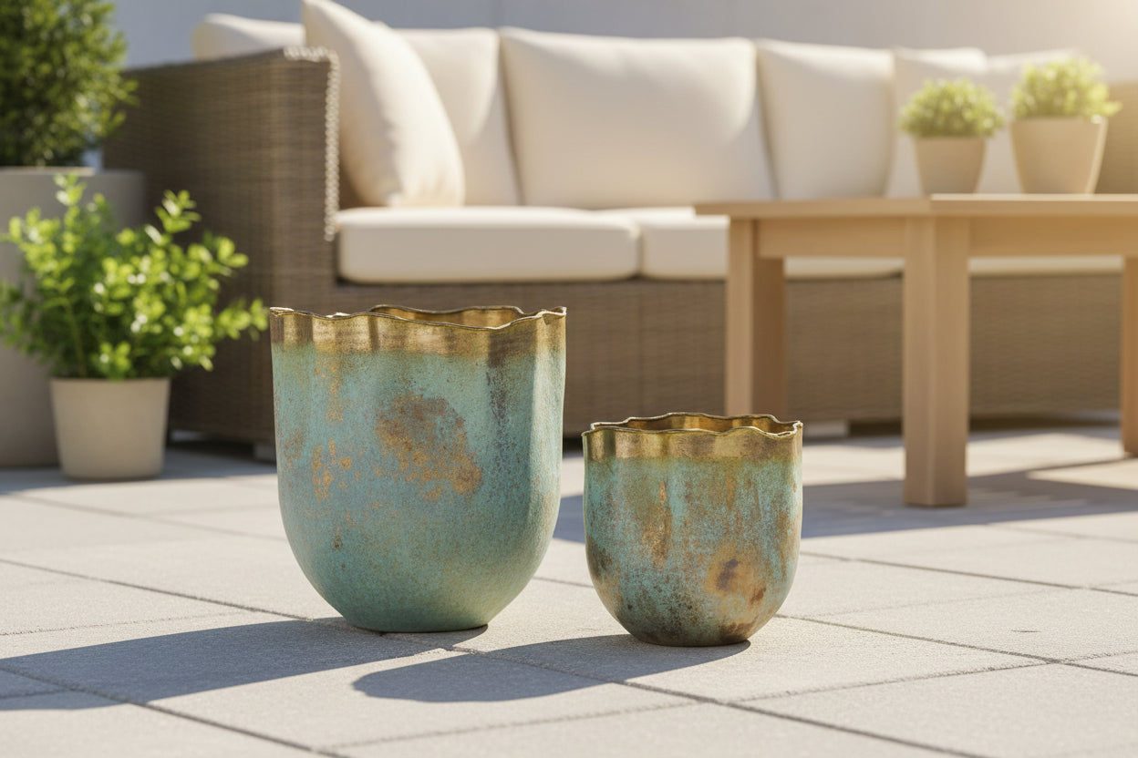 Patina Brass Plant Container | Decorative Aluminum Planter | Small & Large Sizes | Alta's Garden