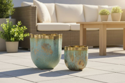 Patina Brass Plant Container | Decorative Aluminum Planter | Small & Large Sizes | Alta's Garden
