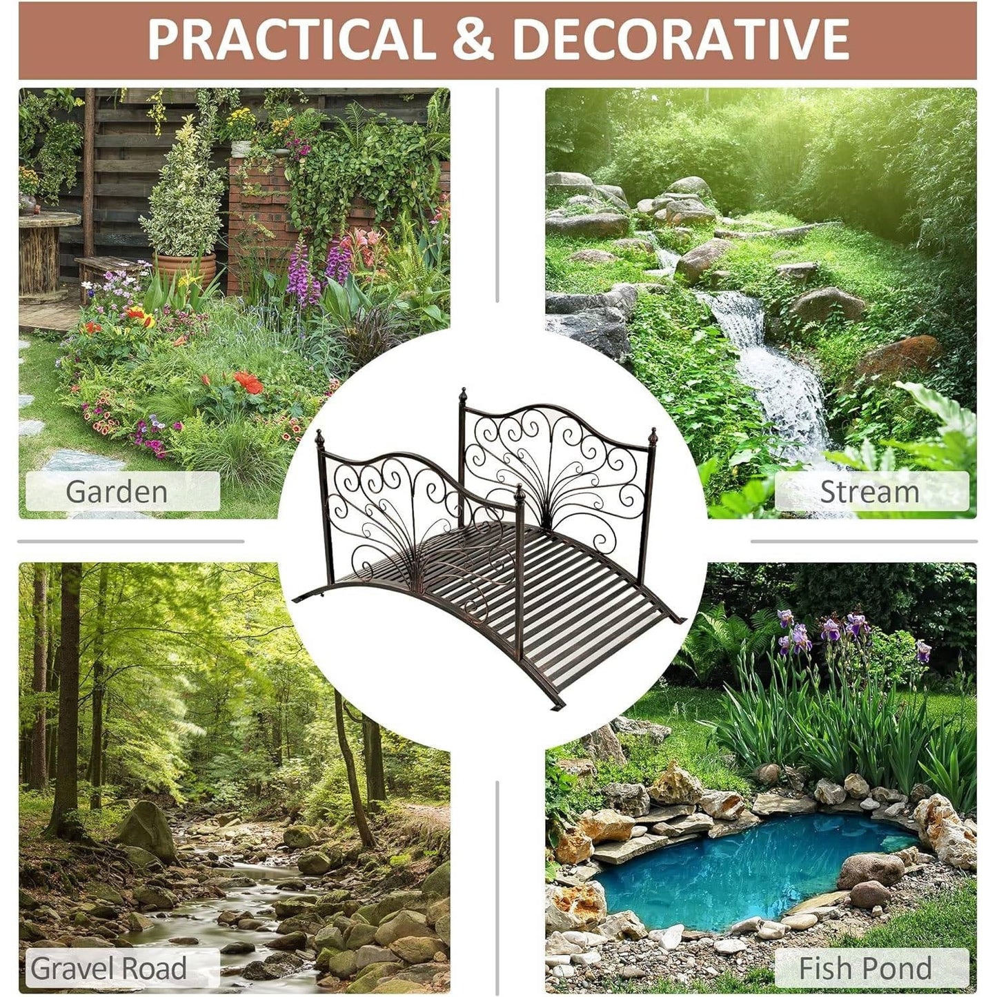 4-ft Metal Garden Bridge with Black Bronze Finish