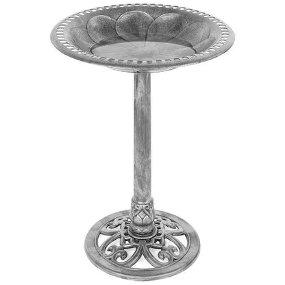 Rustic Polyresin Bird Bath – Aged Silver Garden Elegance