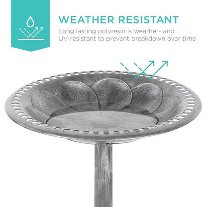 Rustic Polyresin Bird Bath – Aged Silver Garden Elegance