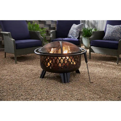30-Inch Black Steel Outdoor Fire Pit Grill – 2-in-1 Heating & Cooking