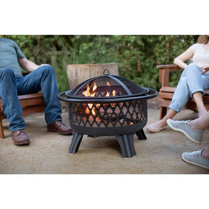 30-Inch Black Steel Outdoor Fire Pit Grill – 2-in-1 Heating & Cooking