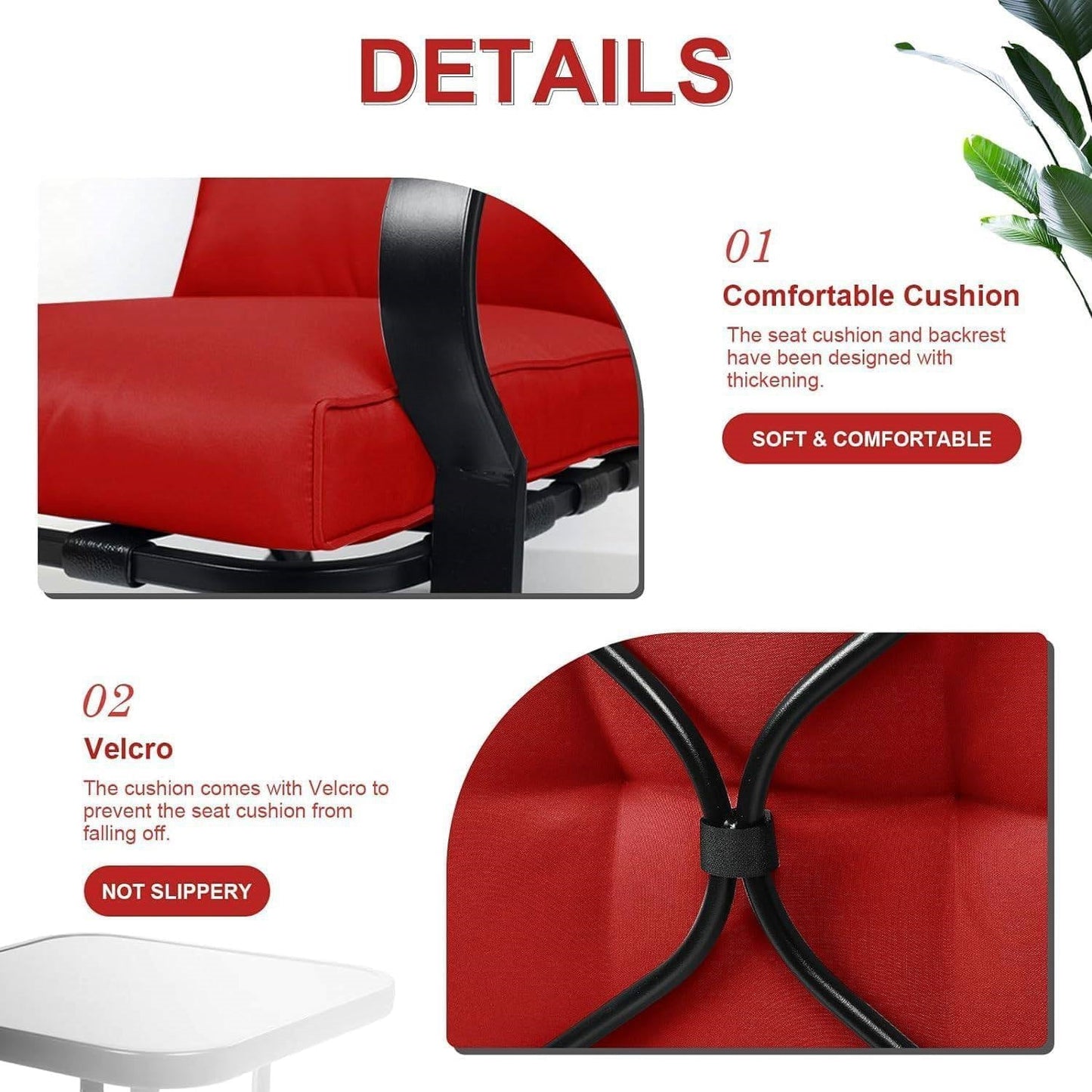 3-Piece Outdoor Patio Rocking Chair Set with Red Cushions – Bistro Seating & Table