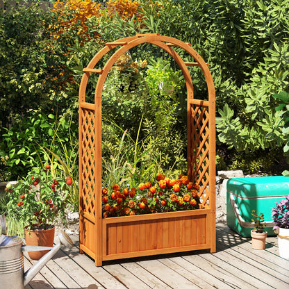 Rustic Fir Wood Garden Planter with Arched Trellis