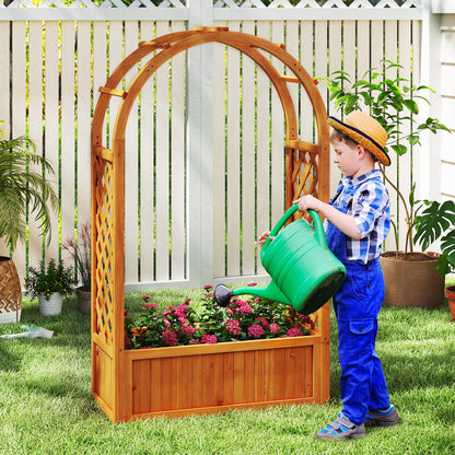 Rustic Fir Wood Garden Planter with Arched Trellis