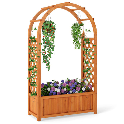 Rustic Fir Wood Garden Planter with Arched Trellis