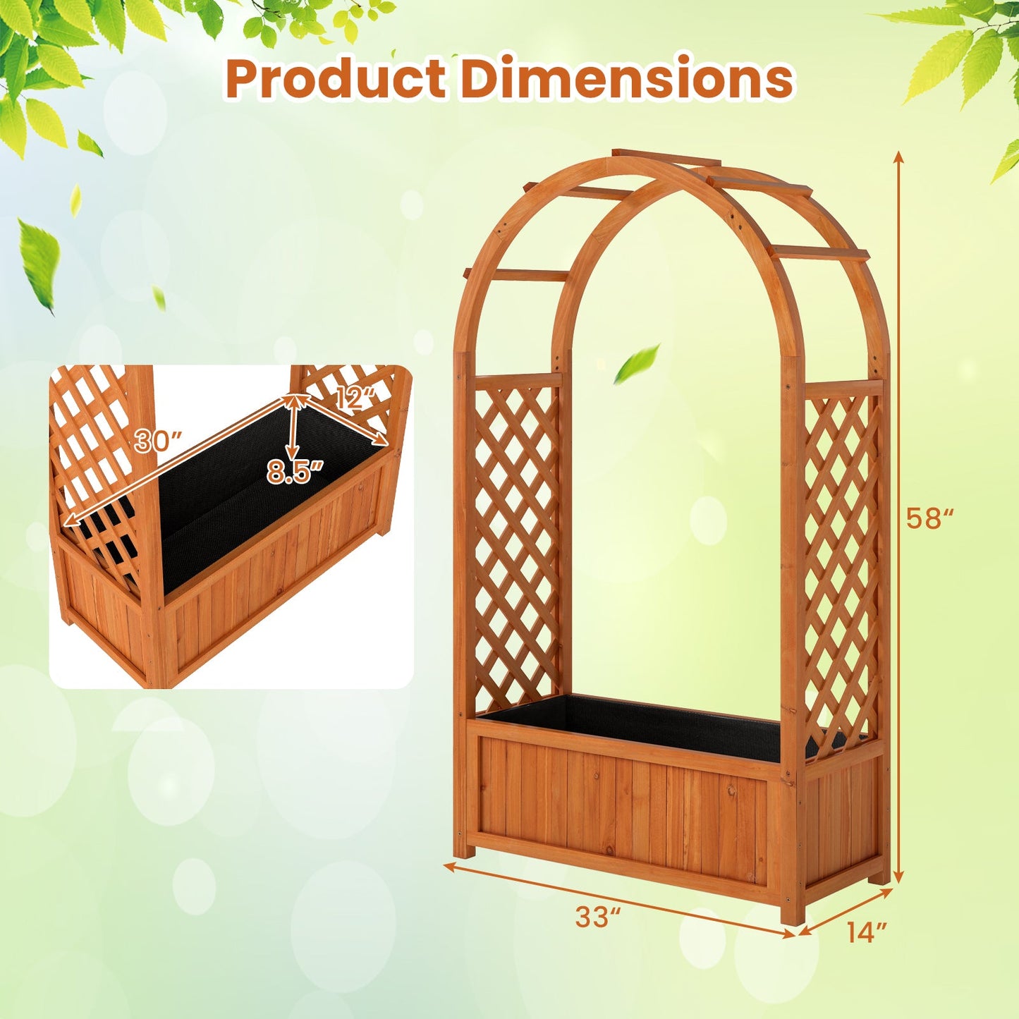Rustic Fir Wood Garden Planter with Arched Trellis
