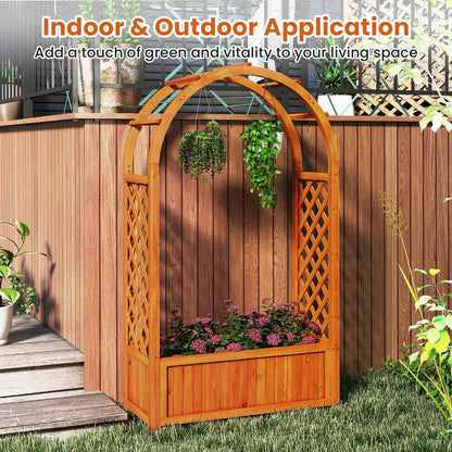 Rustic Fir Wood Garden Planter with Arched Trellis
