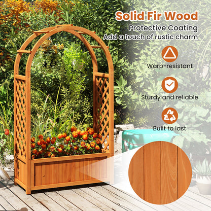 Rustic Fir Wood Garden Planter with Arched Trellis
