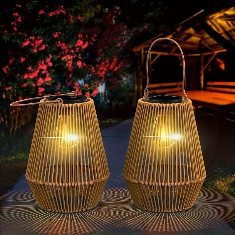 Outdoor Solar Hanging Lights Waterproof Woven Lanterns for Garden & Patio