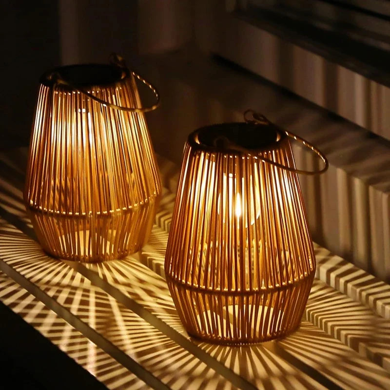 Outdoor Solar Hanging Lights Waterproof Woven Lanterns for Garden & Patio