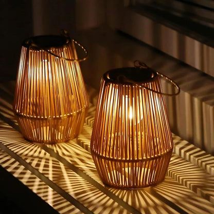 Outdoor Solar Hanging Lights Waterproof Woven Lanterns for Garden & Patio