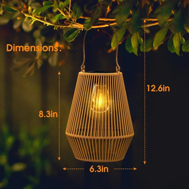 Outdoor Solar Hanging Lights Waterproof Woven Lanterns for Garden & Patio