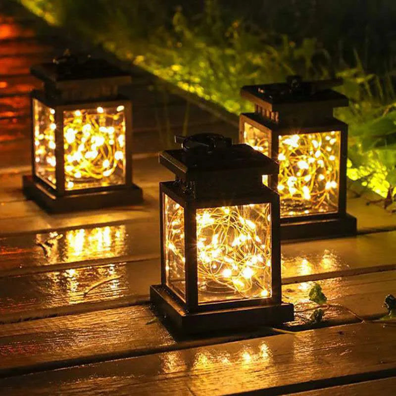 Outdoor Solar LED Lanterns Hanging Balcony or Garden Candle Lights