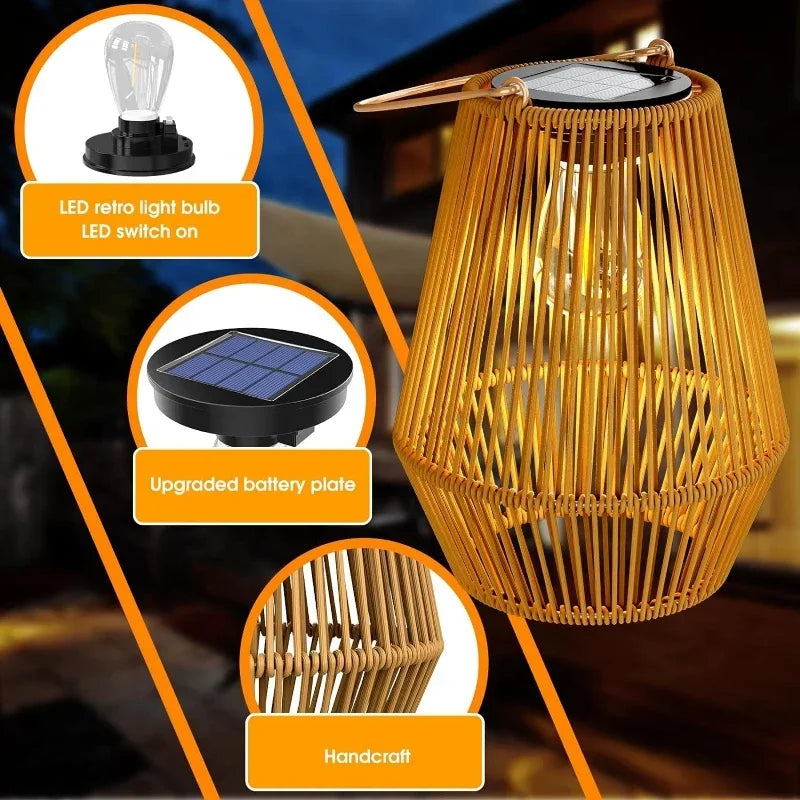 Outdoor Solar Hanging Lights Waterproof Woven Lanterns for Garden & Patio