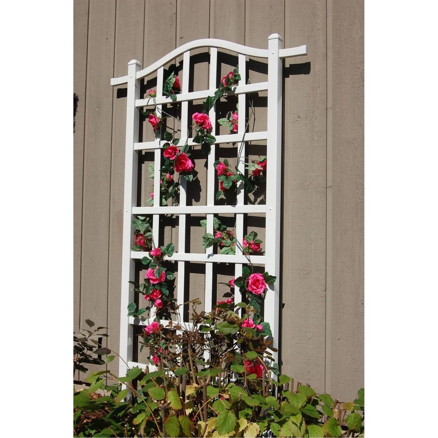 Outdoor White Vinyl Garden Plant Trellis with Ground Anchors