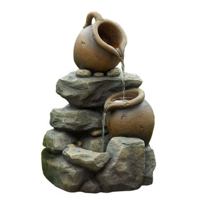 Rock & Pitchers Waterfall Fountain | Outdoor Garden Water Feature