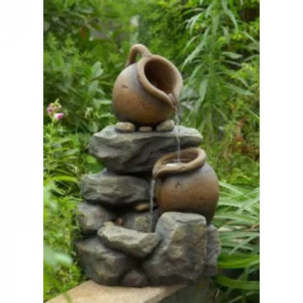 Rock & Pitchers Waterfall Fountain | Outdoor Garden Water Feature