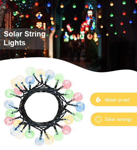 Solar Crystal Globe String Lights – 8 Lighting Modes | Waterproof Outdoor Patio & Garden Decor (White)
