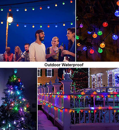 Solar Crystal Globe String Lights – 8 Lighting Modes | Waterproof Outdoor Patio & Garden Decor (White)
