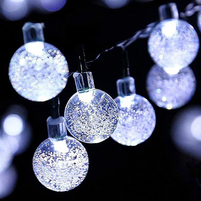 Solar Crystal Globe String Lights – 8 Lighting Modes | Waterproof Outdoor Patio & Garden Decor (White)