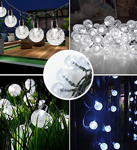 Solar Crystal Globe String Lights – 8 Lighting Modes | Waterproof Outdoor Patio & Garden Decor (White)