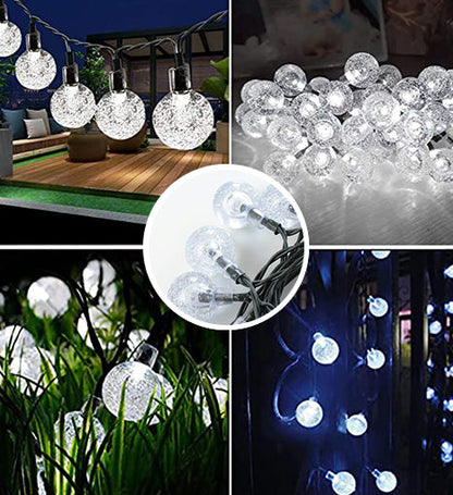 Solar Crystal Globe String Lights – 8 Lighting Modes | Waterproof Outdoor Patio & Garden Decor (White)