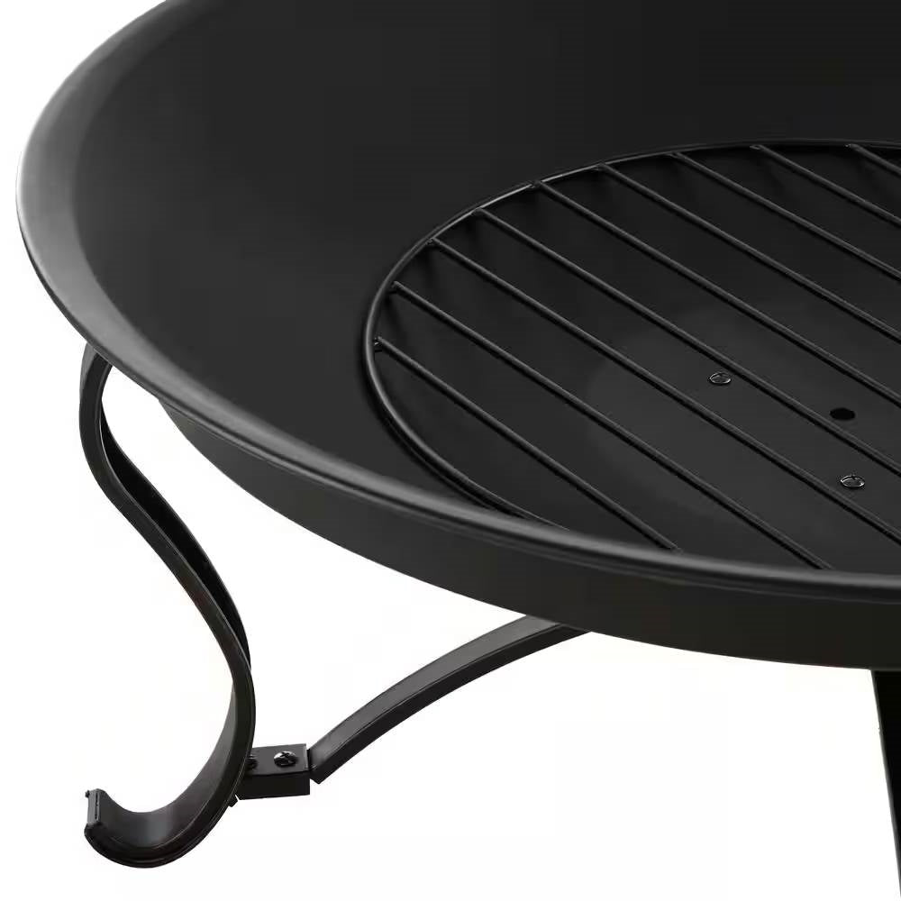 30-Inch Round Bronze Steel Fire Pit with Mesh Cover & Poker – Antique Outdoor Charm