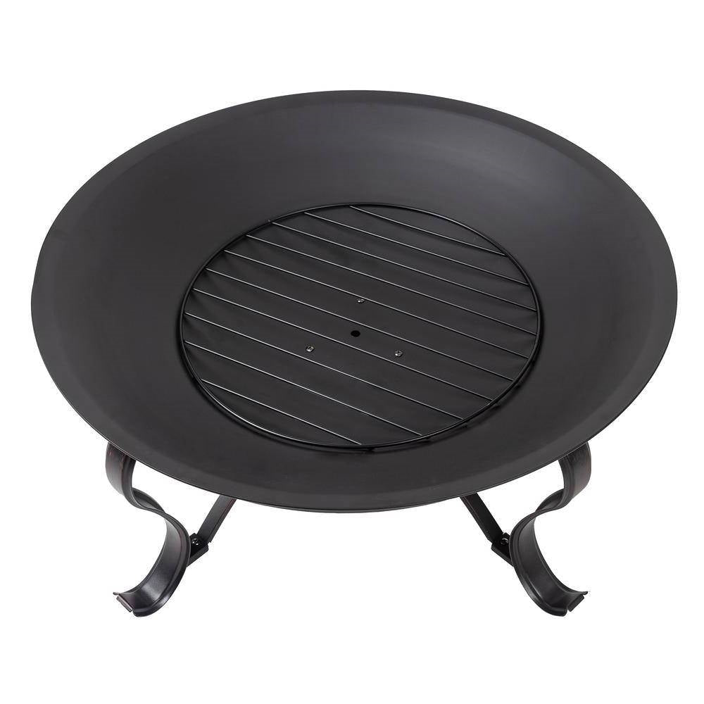 30-Inch Round Bronze Steel Fire Pit with Mesh Cover & Poker – Antique Outdoor Charm