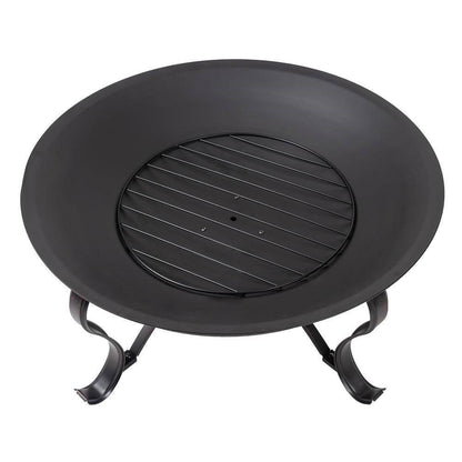 30-Inch Round Bronze Steel Fire Pit with Mesh Cover & Poker – Antique Outdoor Charm