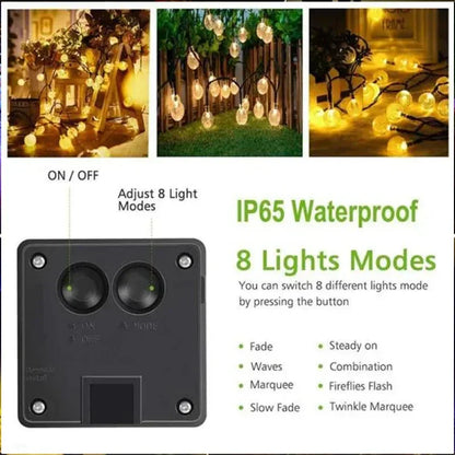 Crystal Fairy Solar String Lights: 8 Modes Waterproof Outdoor Patio Decor