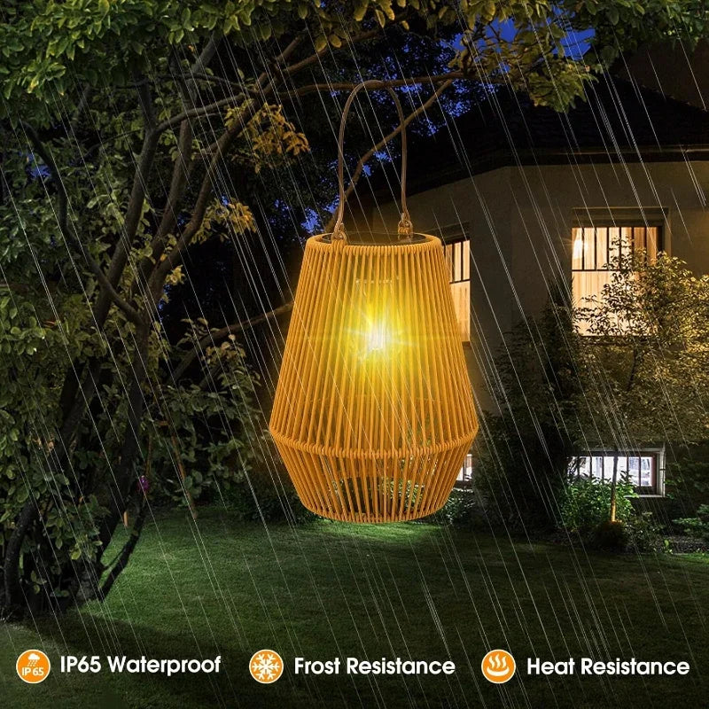 Outdoor Solar Hanging Lights Waterproof Woven Lanterns for Garden & Patio