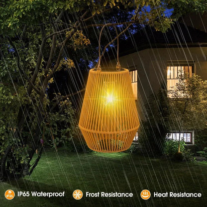 Outdoor Solar Hanging Lights Waterproof Woven Lanterns for Garden & Patio