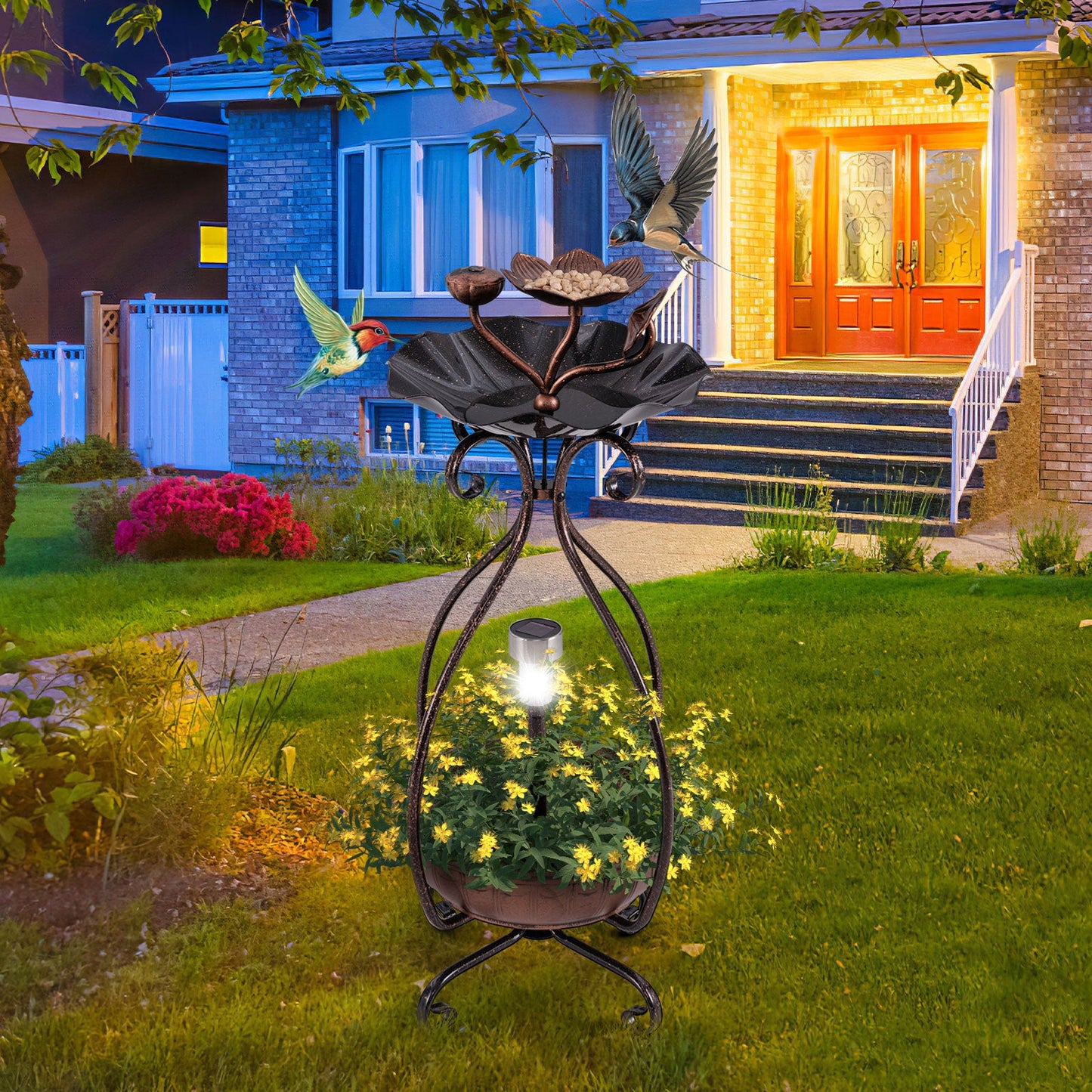 Solar Bird Bath Feeder & Planter | 3-in-1 Solar Garden Decor for Birds