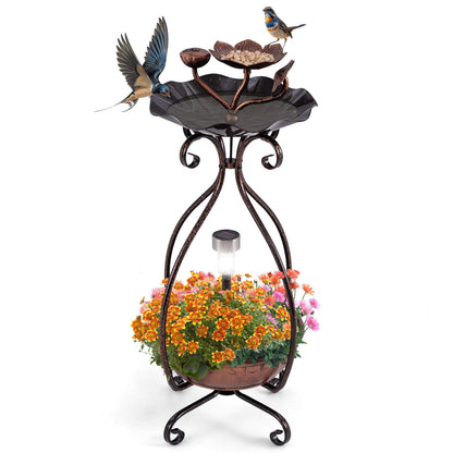 Solar Bird Bath Feeder & Planter | 3-in-1 Solar Garden Decor for Birds