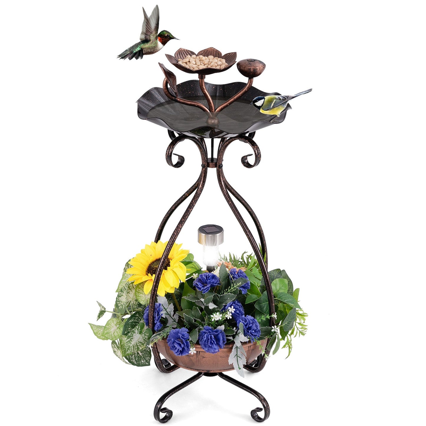Solar Bird Bath Feeder & Planter | 3-in-1 Solar Garden Decor for Birds