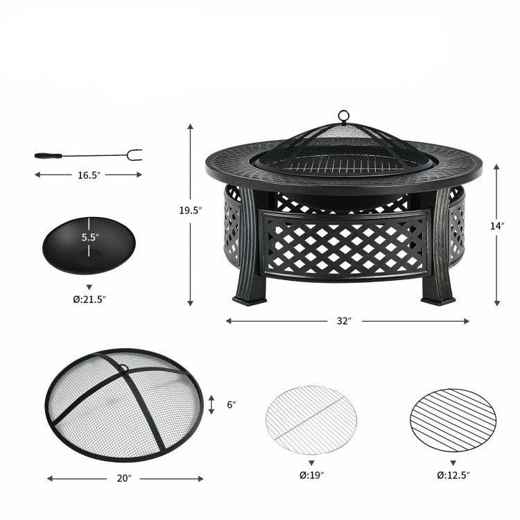 Outdoor Fire Pit Combo with Cooking Grate & Grill
