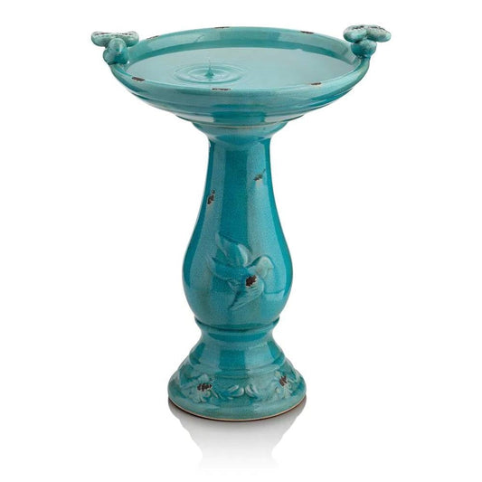Turquoise Ceramic Birdbath – Vintage Charm Garden Centerpiece